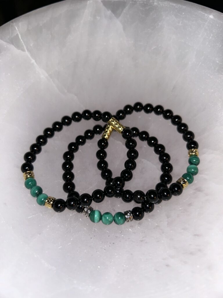 Black Tourmaline and Malachite - Rotated Bracelets On Tray