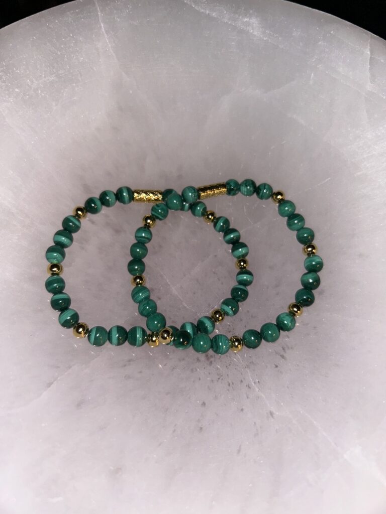 A Pair of Malachite Gold Bracelets