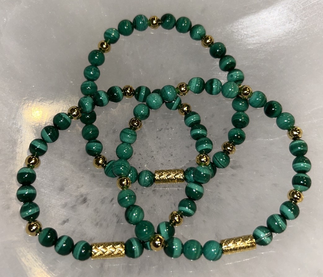 3 Malachite Gold Bracelets in a Triangle Configuration